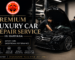 Luxury car repair service in Haryana with expert technicians servicing a premium black car in a modern workshop.